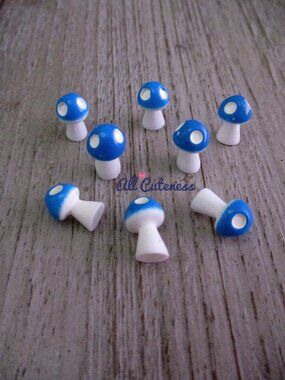 (NWOT) 8pc Blue Miniature Mushroom Figurines for Crafts or Fairy Gardens